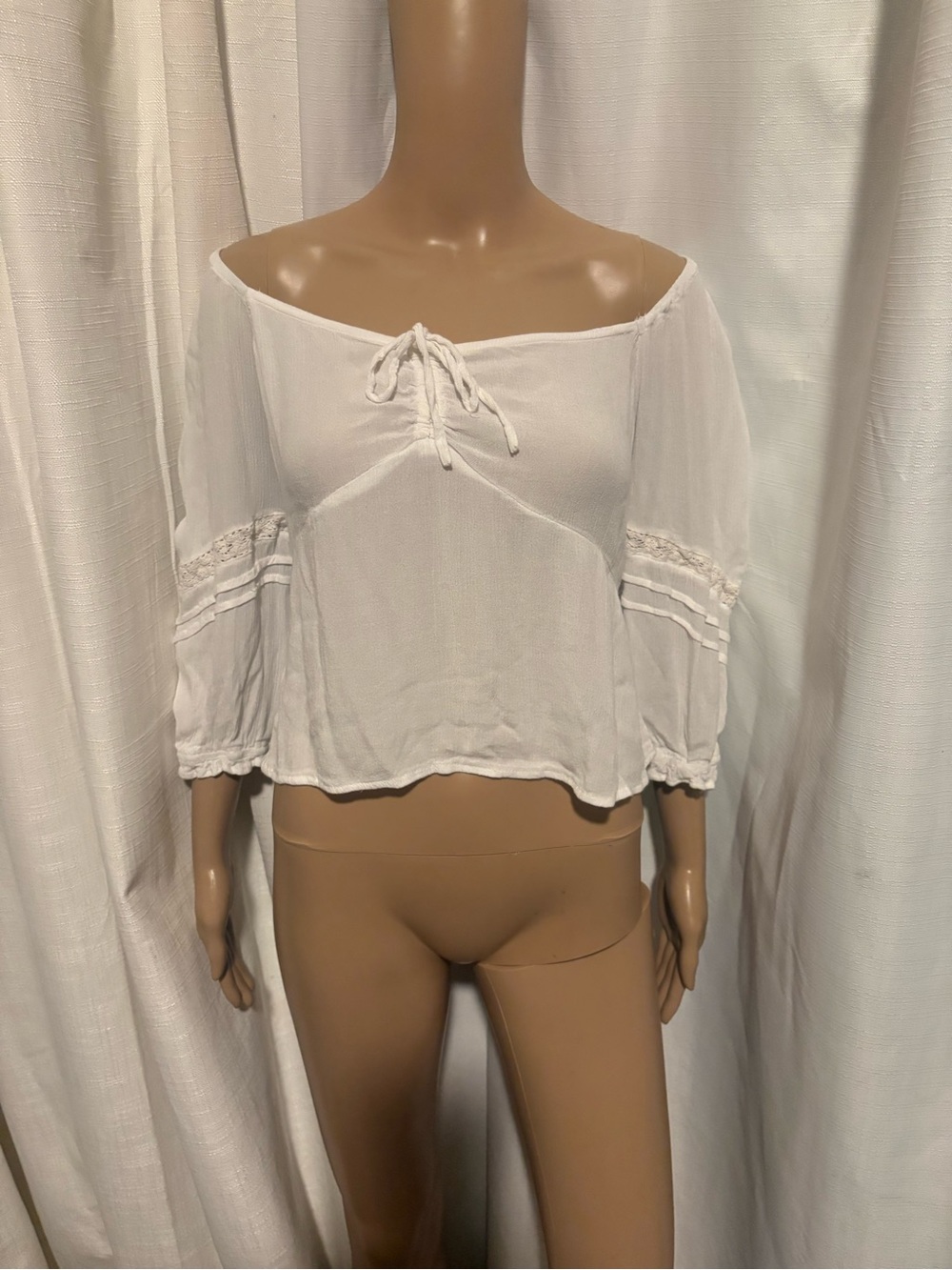 Derek heart White-Trim Peasant Top - boho Junior Off-Shoulder Blouse tassles xl - Picture 3 of 14